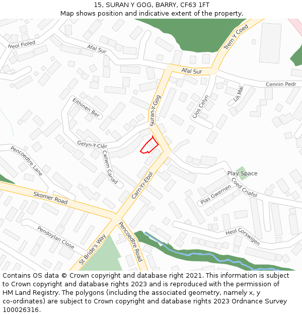 15, SURAN Y GOG, BARRY, CF63 1FT: Location map and indicative extent of plot