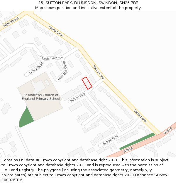 15, SUTTON PARK, BLUNSDON, SWINDON, SN26 7BB: Location map and indicative extent of plot