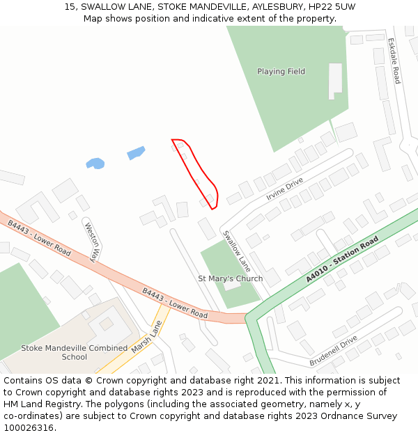 15, SWALLOW LANE, STOKE MANDEVILLE, AYLESBURY, HP22 5UW: Location map and indicative extent of plot