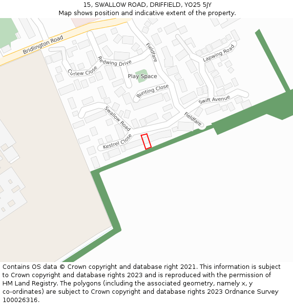 15, SWALLOW ROAD, DRIFFIELD, YO25 5JY: Location map and indicative extent of plot