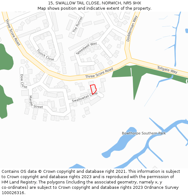 15, SWALLOW TAIL CLOSE, NORWICH, NR5 9HX: Location map and indicative extent of plot