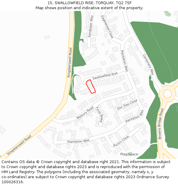 15, SWALLOWFIELD RISE, TORQUAY, TQ2 7SF: Location map and indicative extent of plot