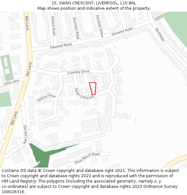 15, SWAN CRESCENT, LIVERPOOL, L15 8AL: Location map and indicative extent of plot