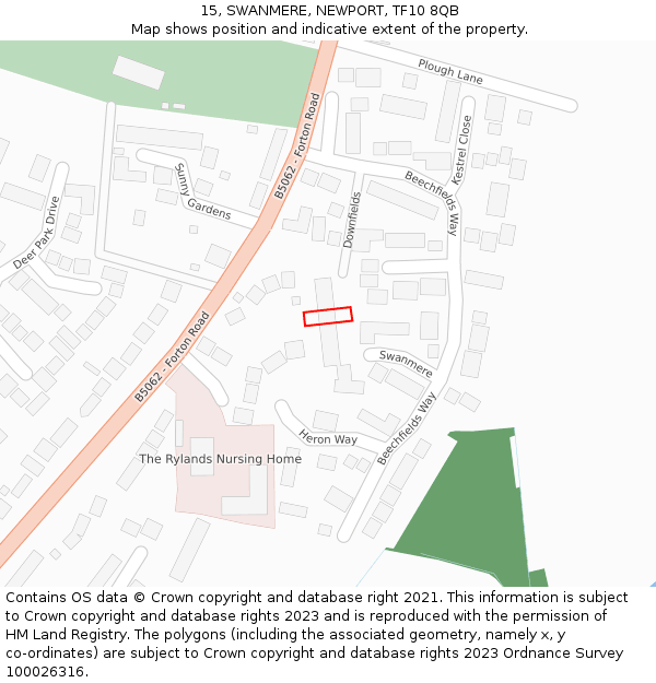 15, SWANMERE, NEWPORT, TF10 8QB: Location map and indicative extent of plot