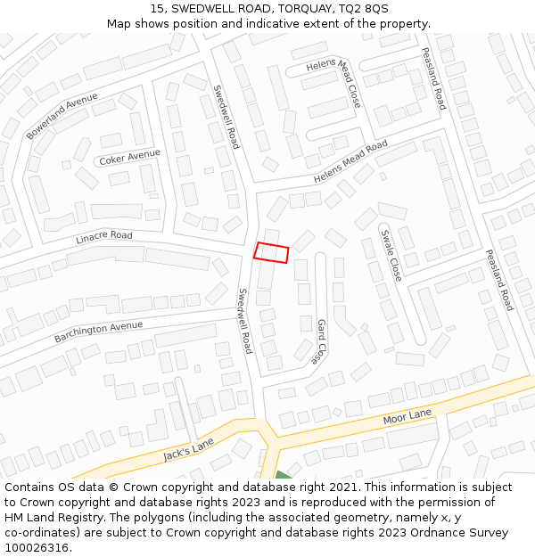 15, SWEDWELL ROAD, TORQUAY, TQ2 8QS: Location map and indicative extent of plot