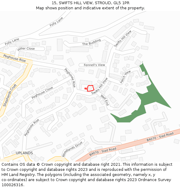 15, SWIFTS HILL VIEW, STROUD, GL5 1PR: Location map and indicative extent of plot