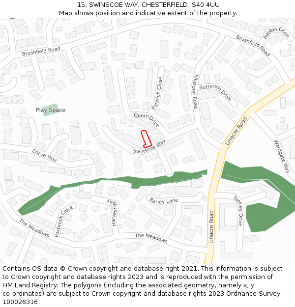 15, SWINSCOE WAY, CHESTERFIELD, S40 4UU: Location map and indicative extent of plot