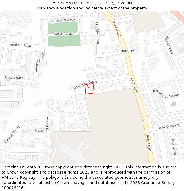 15, SYCAMORE CHASE, PUDSEY, LS28 9BP: Location map and indicative extent of plot