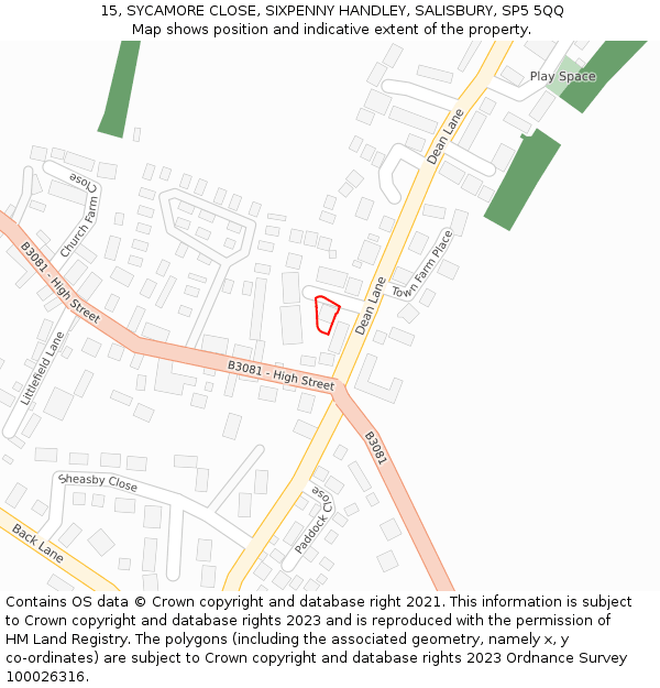 15, SYCAMORE CLOSE, SIXPENNY HANDLEY, SALISBURY, SP5 5QQ: Location map and indicative extent of plot