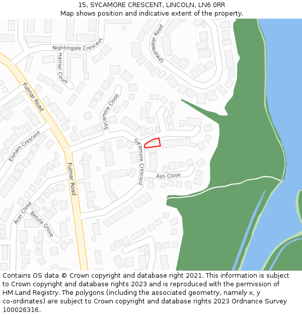 15, SYCAMORE CRESCENT, LINCOLN, LN6 0RR: Location map and indicative extent of plot