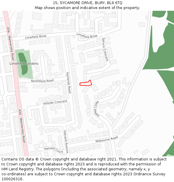 15, SYCAMORE DRIVE, BURY, BL9 6TQ: Location map and indicative extent of plot
