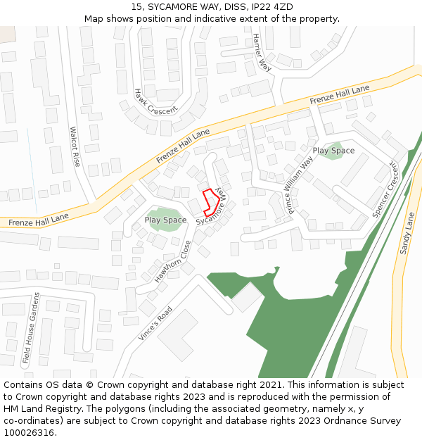 15, SYCAMORE WAY, DISS, IP22 4ZD: Location map and indicative extent of plot