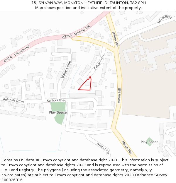 15, SYLVAN WAY, MONKTON HEATHFIELD, TAUNTON, TA2 8PH: Location map and indicative extent of plot