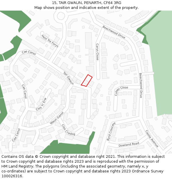 15, TAIR GWAUN, PENARTH, CF64 3RG: Location map and indicative extent of plot