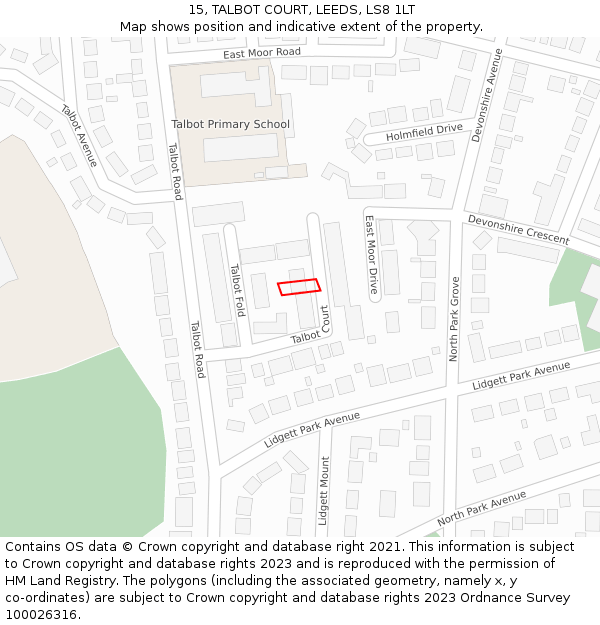 15, TALBOT COURT, LEEDS, LS8 1LT: Location map and indicative extent of plot