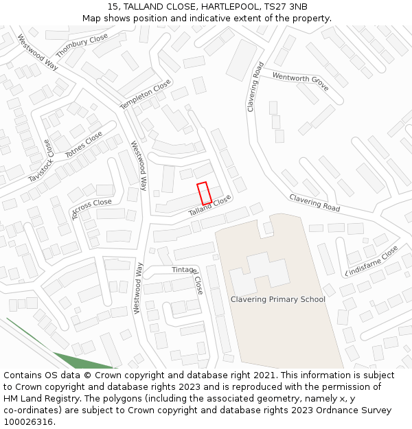 15, TALLAND CLOSE, HARTLEPOOL, TS27 3NB: Location map and indicative extent of plot