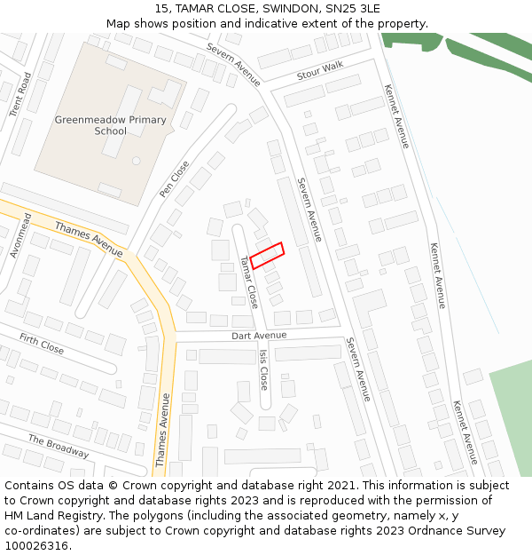 15, TAMAR CLOSE, SWINDON, SN25 3LE: Location map and indicative extent of plot