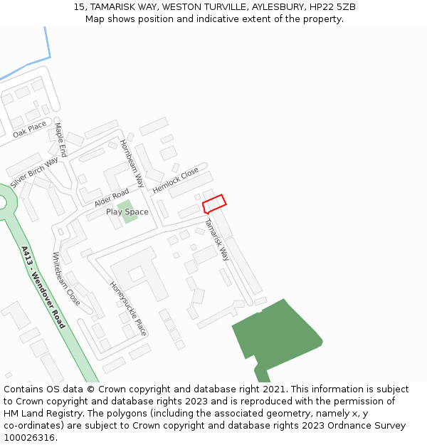 15, TAMARISK WAY, WESTON TURVILLE, AYLESBURY, HP22 5ZB: Location map and indicative extent of plot