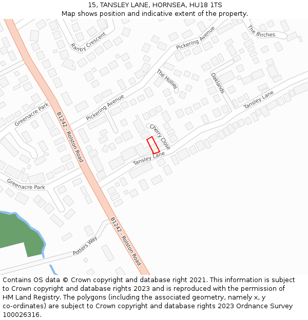 15, TANSLEY LANE, HORNSEA, HU18 1TS: Location map and indicative extent of plot