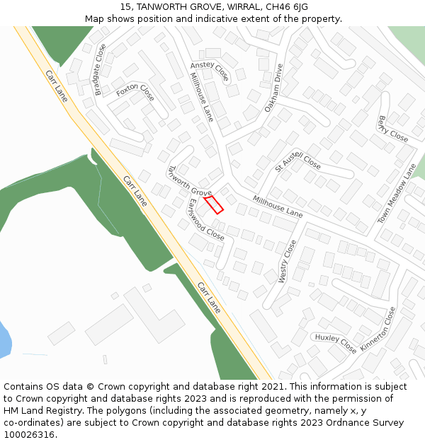 15, TANWORTH GROVE, WIRRAL, CH46 6JG: Location map and indicative extent of plot