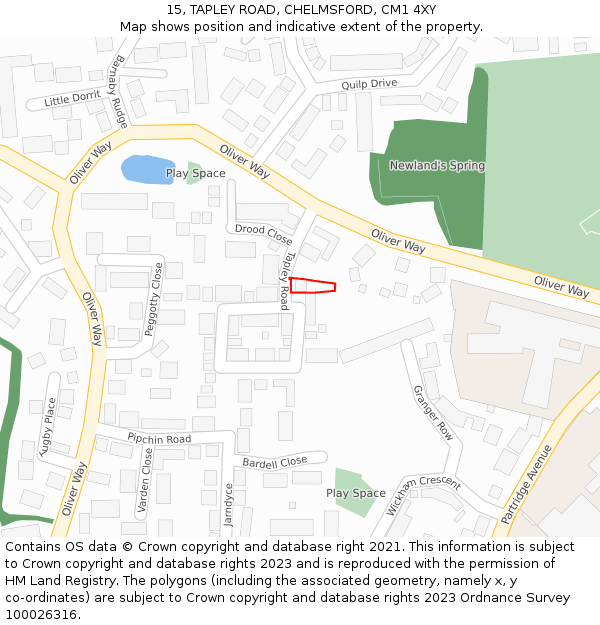 15, TAPLEY ROAD, CHELMSFORD, CM1 4XY: Location map and indicative extent of plot