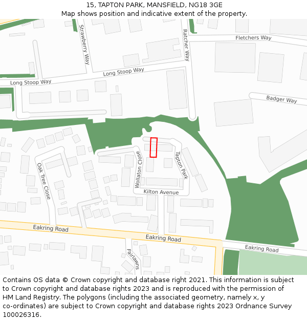 15, TAPTON PARK, MANSFIELD, NG18 3GE: Location map and indicative extent of plot