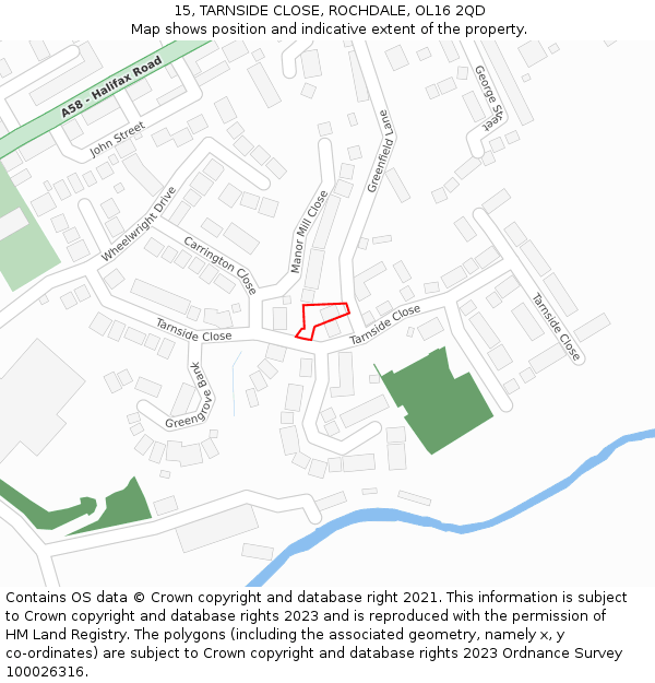 15, TARNSIDE CLOSE, ROCHDALE, OL16 2QD: Location map and indicative extent of plot