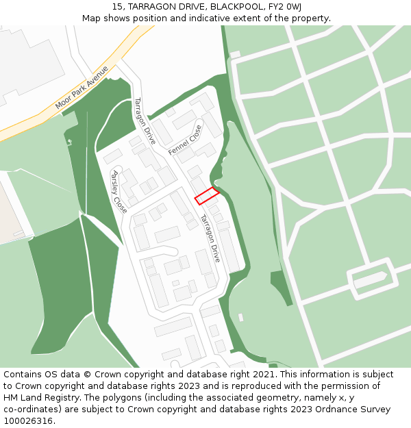 15, TARRAGON DRIVE, BLACKPOOL, FY2 0WJ: Location map and indicative extent of plot