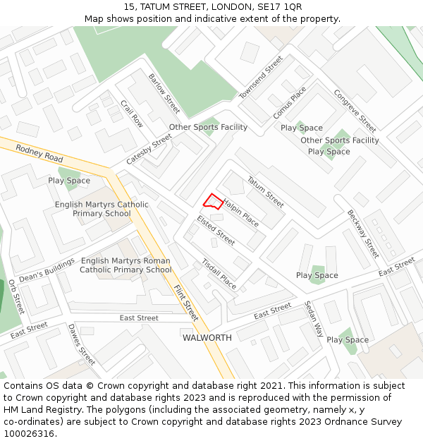 15, TATUM STREET, LONDON, SE17 1QR: Location map and indicative extent of plot