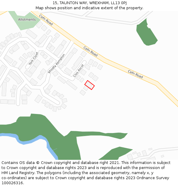 15, TAUNTON WAY, WREXHAM, LL13 0PJ: Location map and indicative extent of plot