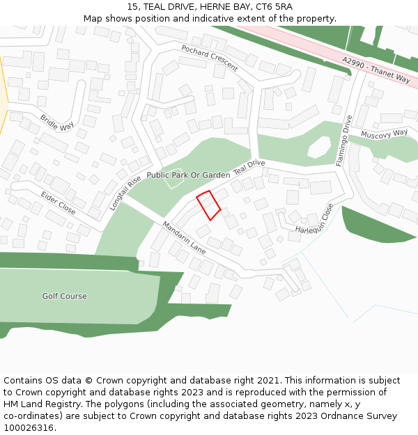 15, TEAL DRIVE, HERNE BAY, CT6 5RA: Location map and indicative extent of plot