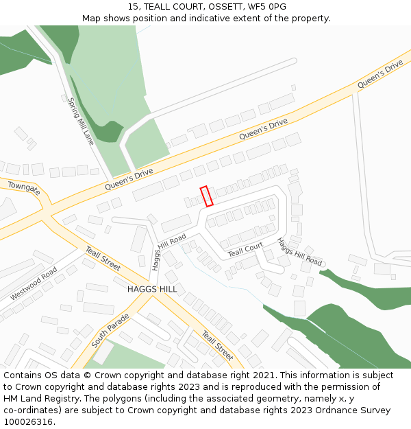 15, TEALL COURT, OSSETT, WF5 0PG: Location map and indicative extent of plot