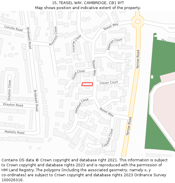 15, TEASEL WAY, CAMBRIDGE, CB1 9YT: Location map and indicative extent of plot