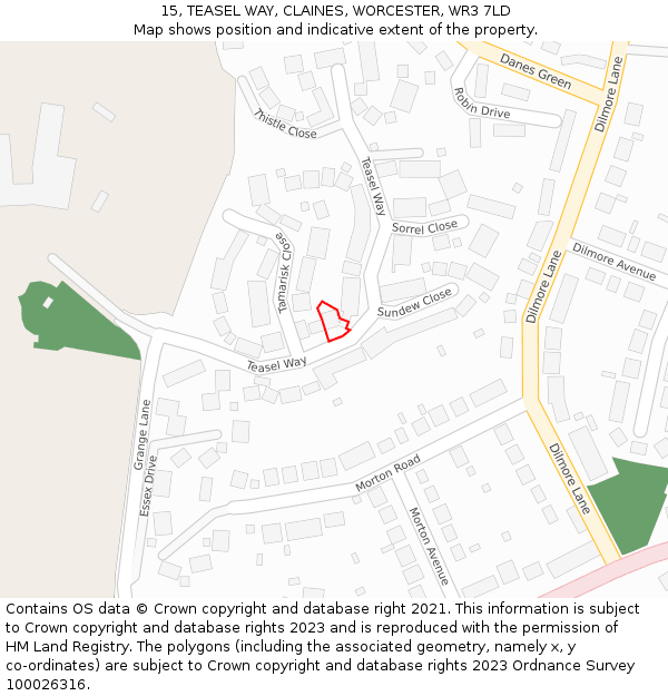 15, TEASEL WAY, CLAINES, WORCESTER, WR3 7LD: Location map and indicative extent of plot