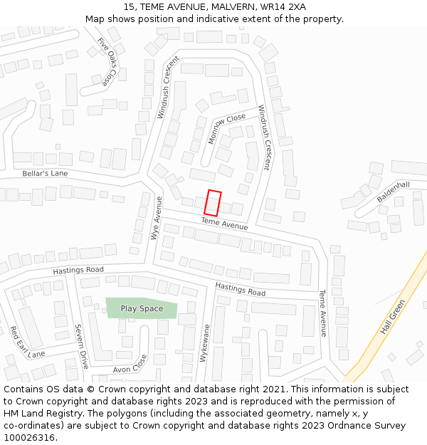 15, TEME AVENUE, MALVERN, WR14 2XA: Location map and indicative extent of plot