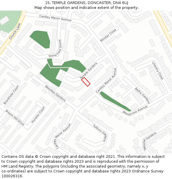 15, TEMPLE GARDENS, DONCASTER, DN4 6UJ: Location map and indicative extent of plot