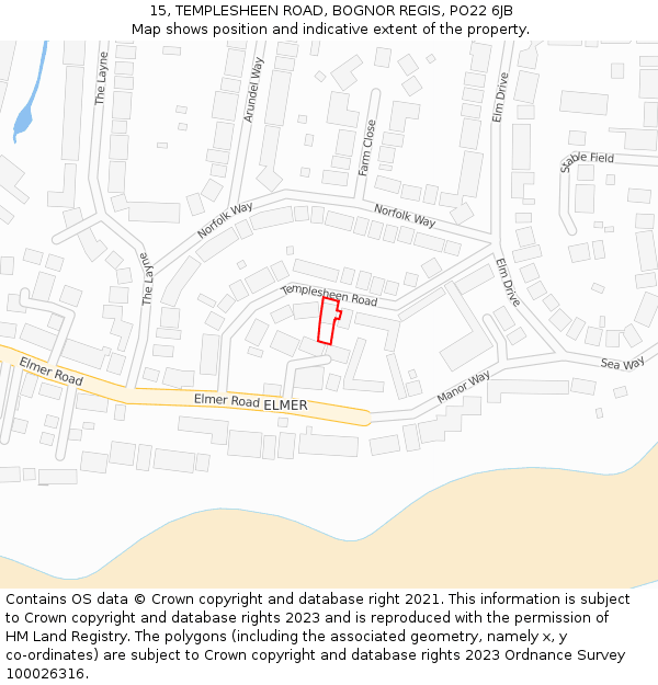 15, TEMPLESHEEN ROAD, BOGNOR REGIS, PO22 6JB: Location map and indicative extent of plot