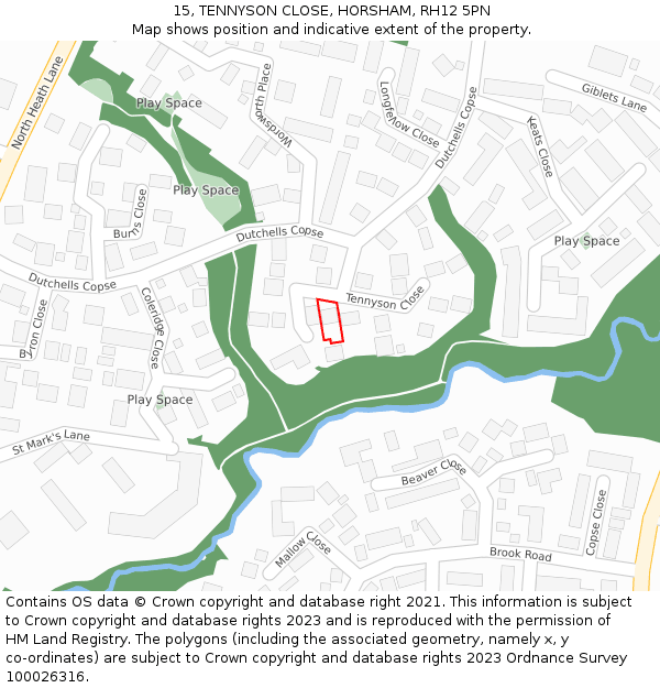 15, TENNYSON CLOSE, HORSHAM, RH12 5PN: Location map and indicative extent of plot