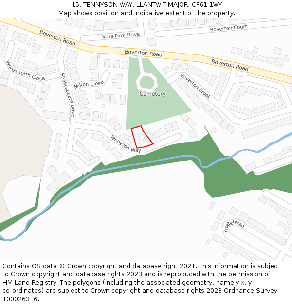 15, TENNYSON WAY, LLANTWIT MAJOR, CF61 1WY: Location map and indicative extent of plot