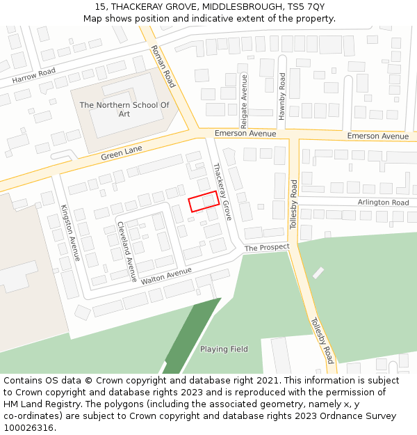 15, THACKERAY GROVE, MIDDLESBROUGH, TS5 7QY: Location map and indicative extent of plot