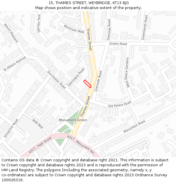 15, THAMES STREET, WEYBRIDGE, KT13 8JG: Location map and indicative extent of plot