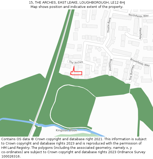 15, THE ARCHES, EAST LEAKE, LOUGHBOROUGH, LE12 6HJ: Location map and indicative extent of plot