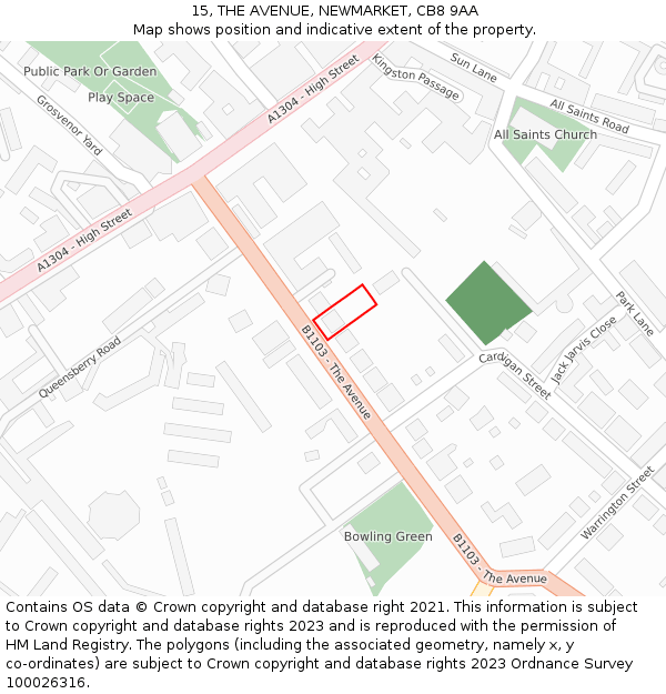 15, THE AVENUE, NEWMARKET, CB8 9AA: Location map and indicative extent of plot