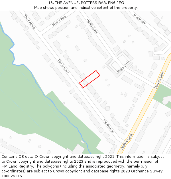 15, THE AVENUE, POTTERS BAR, EN6 1EG: Location map and indicative extent of plot