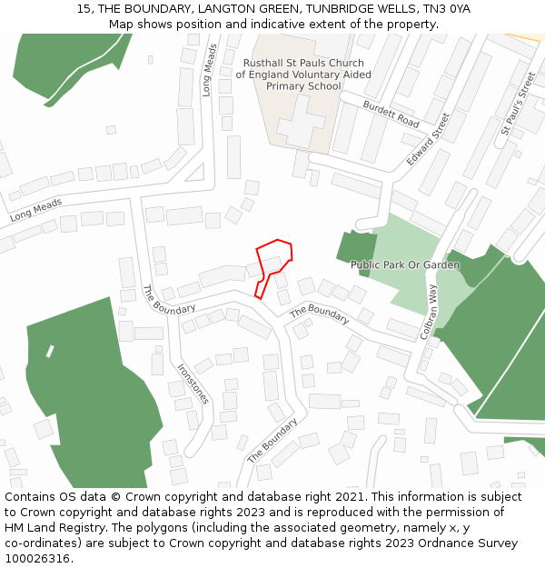 15, THE BOUNDARY, LANGTON GREEN, TUNBRIDGE WELLS, TN3 0YA: Location map and indicative extent of plot
