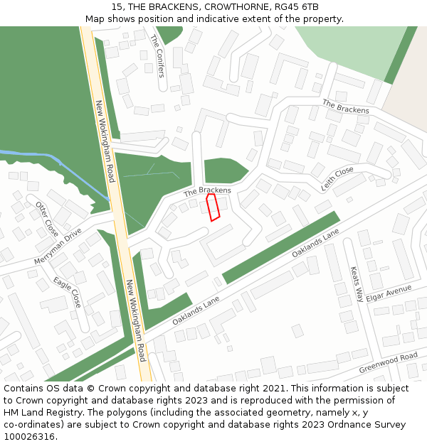 15, THE BRACKENS, CROWTHORNE, RG45 6TB: Location map and indicative extent of plot