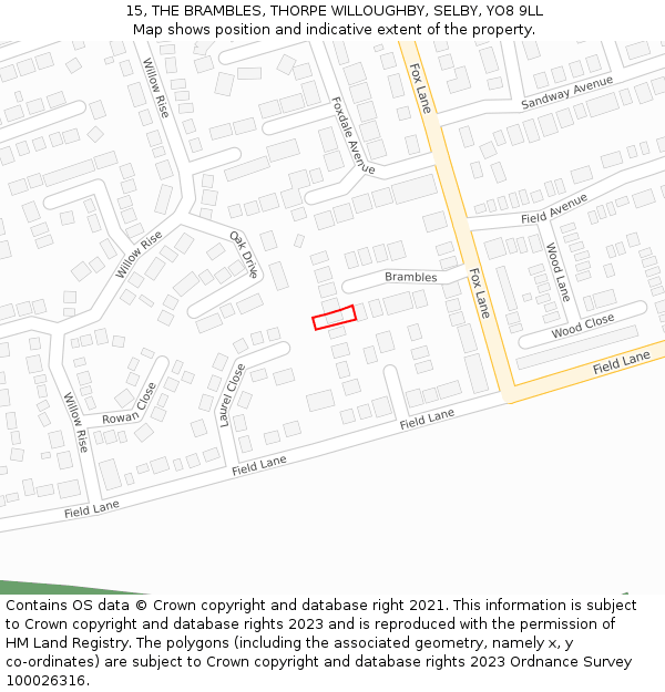 15, THE BRAMBLES, THORPE WILLOUGHBY, SELBY, YO8 9LL: Location map and indicative extent of plot