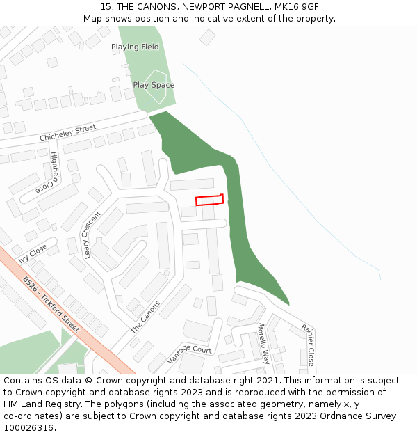 15, THE CANONS, NEWPORT PAGNELL, MK16 9GF: Location map and indicative extent of plot