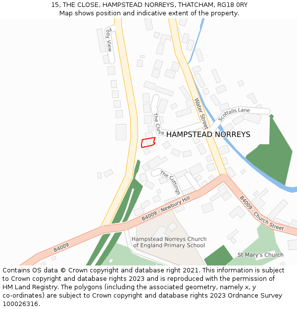 15, THE CLOSE, HAMPSTEAD NORREYS, THATCHAM, RG18 0RY: Location map and indicative extent of plot