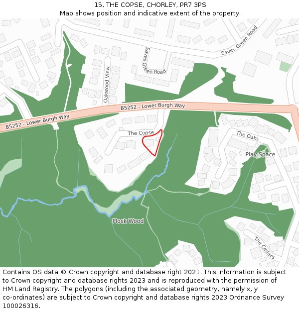 15, THE COPSE, CHORLEY, PR7 3PS: Location map and indicative extent of plot